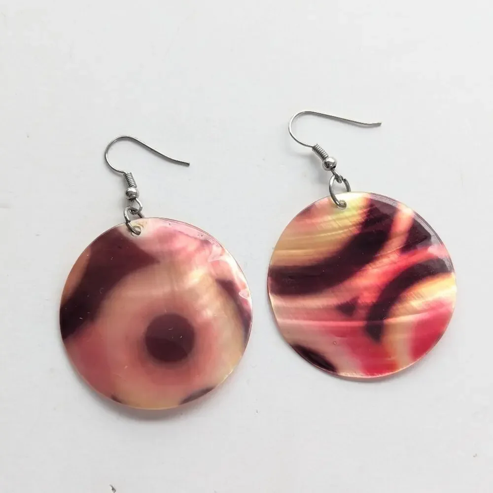 Artisan Dyed Mother Of Pearl Shell Boho Beachy Dangle Hook Earrings